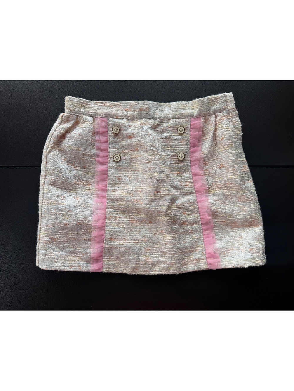 Janie and Jack Girls Size 6 Pink Metallic Tweed Skirt Button Front 2018